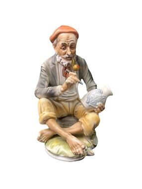 VTG Artmark Figurine 7’’Old Man Smoking Pipe Barefoot Painter Artist Taiwan"